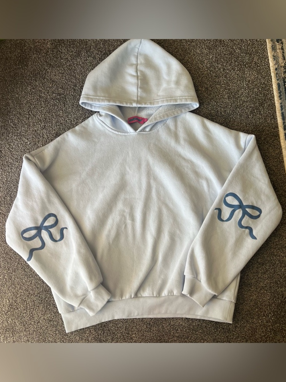 Edikted Light Blue Hoodie with Navy Ribbon Sleeves